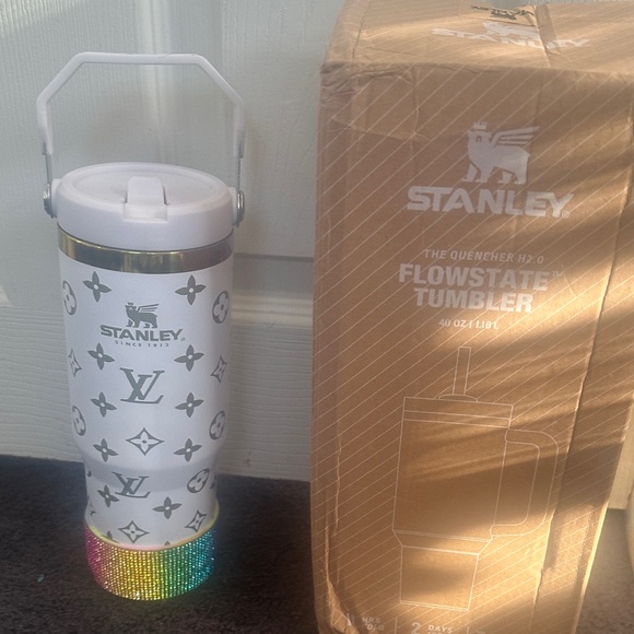 DECORATED White LV STANLEY Tumbler with Rainbow Base - Picture 1 of 2